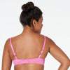 Model wears Damask Twin Pack Contour Bra Twin Pack in IBIS ROSE/WHITE. On body back view