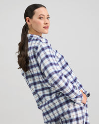 Cosy Flannel Long Sleeve Pj Top in NAVY BLAZER. Flat lay back view