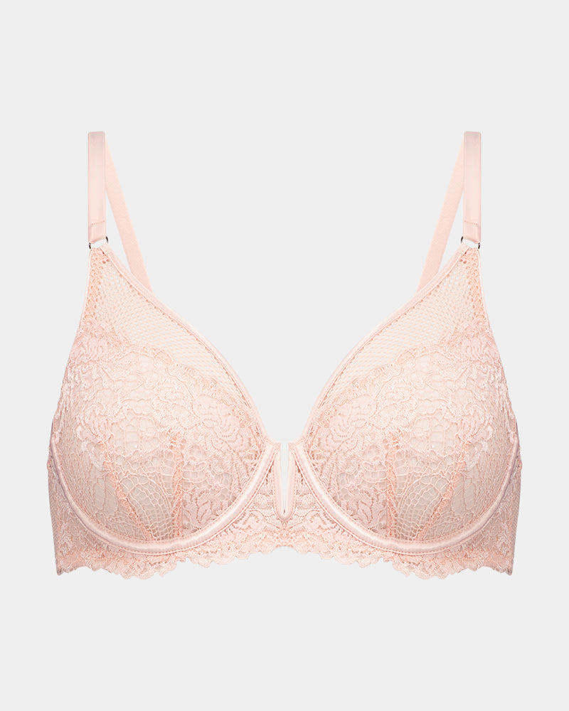 Adoration Underwire Bra in SILVER PINK. Flat lay front view