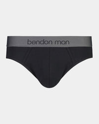 Cotton Low-Rise Mens Brief in BLACK. Flat lay front view