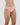 Model wears Cotton And Lace Bikini in LATTE. On body side view