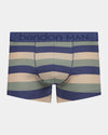 Rugby Stripe Mens Trunk in INDIGO/ICEBERG/SMOKE. Flat lay front view