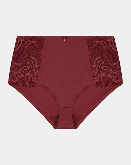 Embrace Full Brief in OXBLOOD RED. Flat lay front view