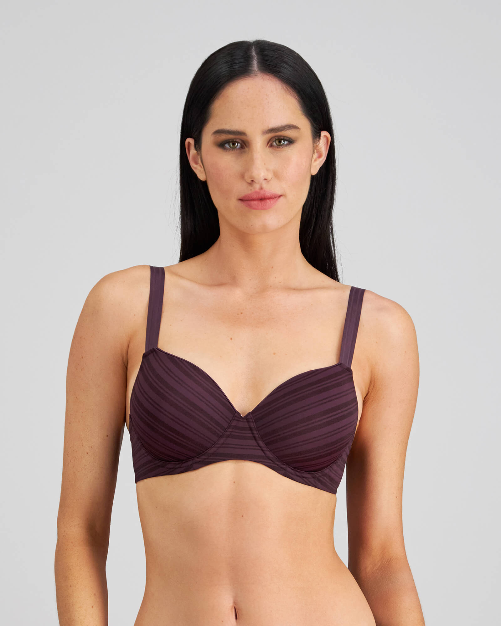 Model wears Rita Contour Bra in PLUM PERFECT. On body front view