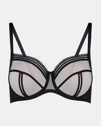 Sheer Essence Underwire Bra in BLACK. Flat lay front view