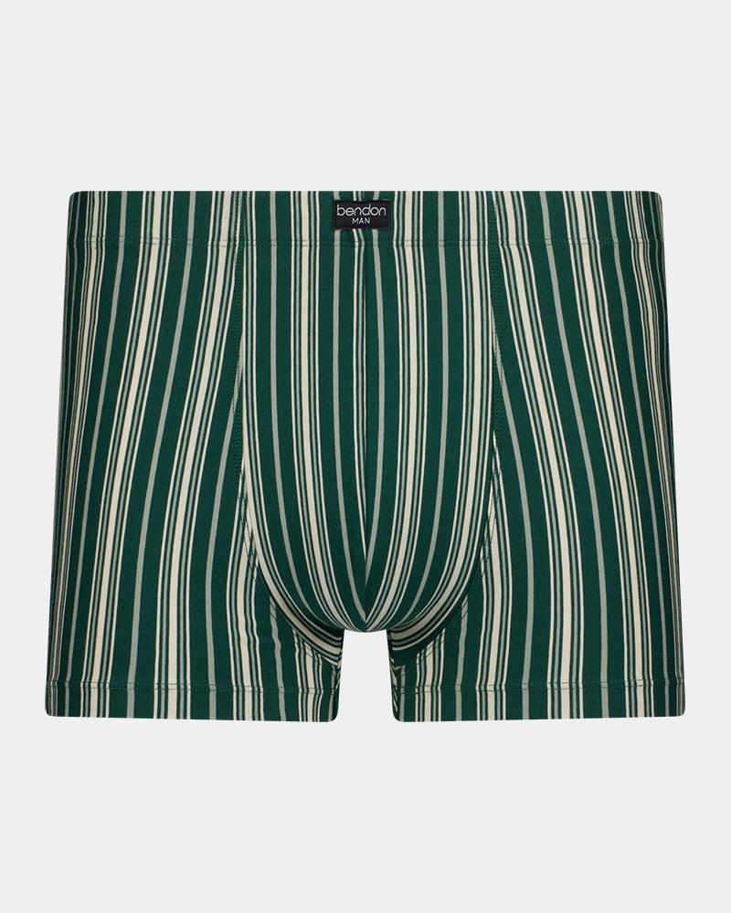 Cotton Stretch Mens Trunk in RAIN FOREST STRIPE. Flat lay front view