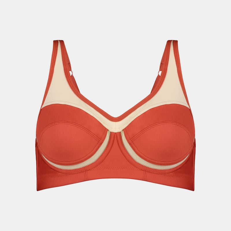 Bendon Sport Underwire Bra in BAKED APPLE/NOVELLE PEACH. Flat lay front view