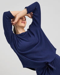 Relaxed Rib Long Sleeve Pj Top in NAVY BLAZER. Feature shot