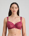 Model wears Midnight Express Underwire Bra in BEAUJOLAIS. On body front view