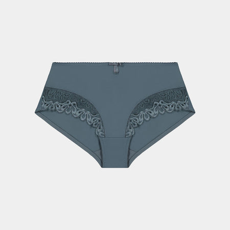 Yvette Lace Midi in DARK SLATE. Flat lay front view