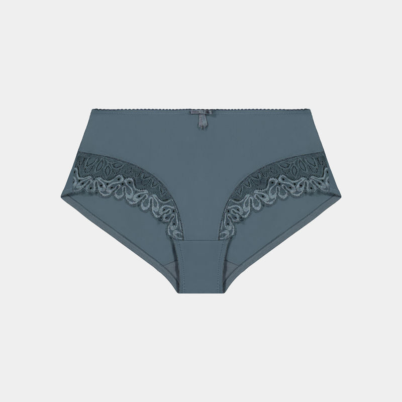 Yvette Lace Midi in DARK SLATE. Flat lay front view