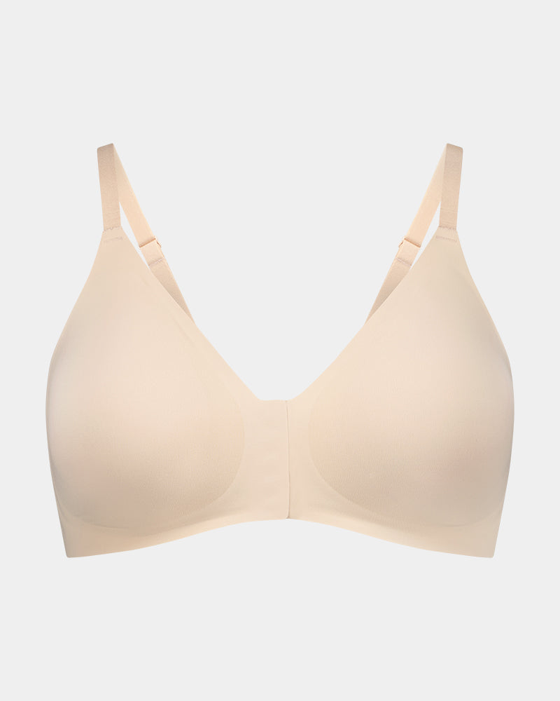 Comfit Collection Wire Free Front Opening Bra in LATTE. Flat lay front view