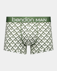 Retros Print Mens Trunk in ART DECO TILE PRINT. Flat lay front view