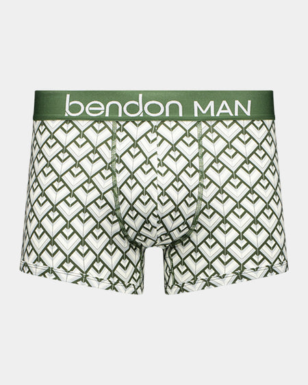 Retros Print Mens Trunk in ART DECO TILE PRINT. Flat lay front view