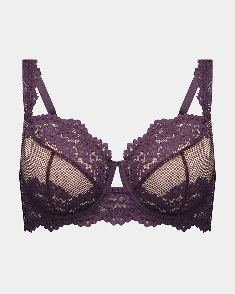 Nova Rosa Underwire Bra in PLUM PERFECT. Flat lay front view