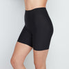 Model wears Everyday Light Hold Chafer Short in BLACK. On body side view