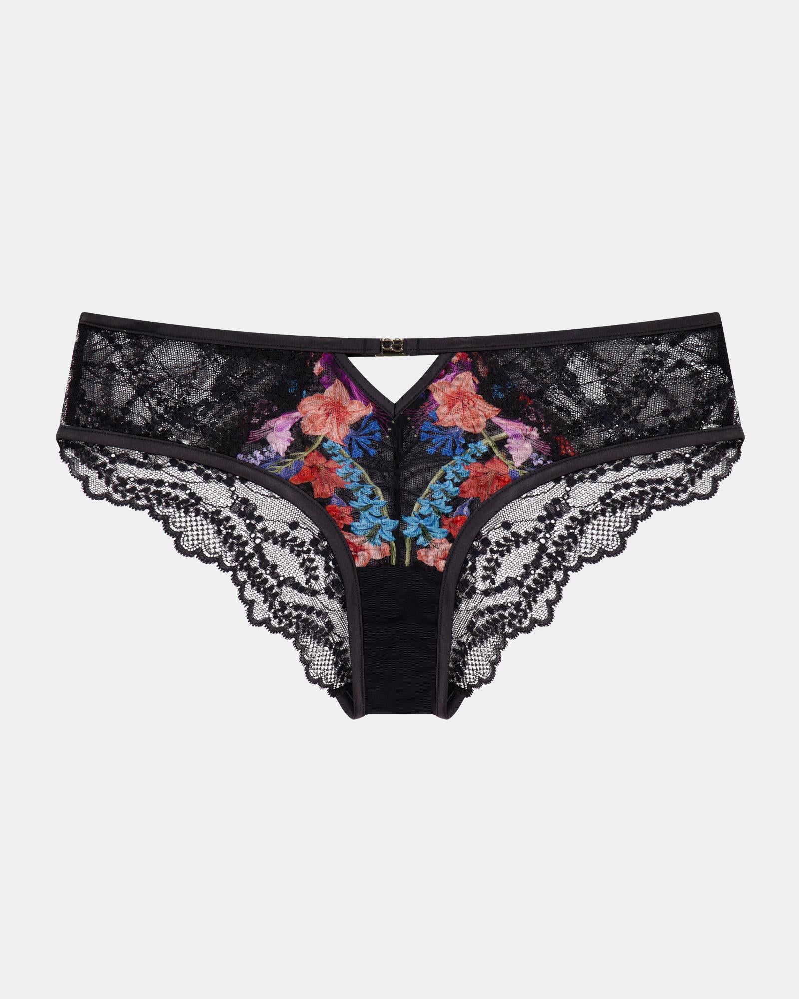 Adaline Brazilian in BLACK FLORAL PRINT. Flat lay front view