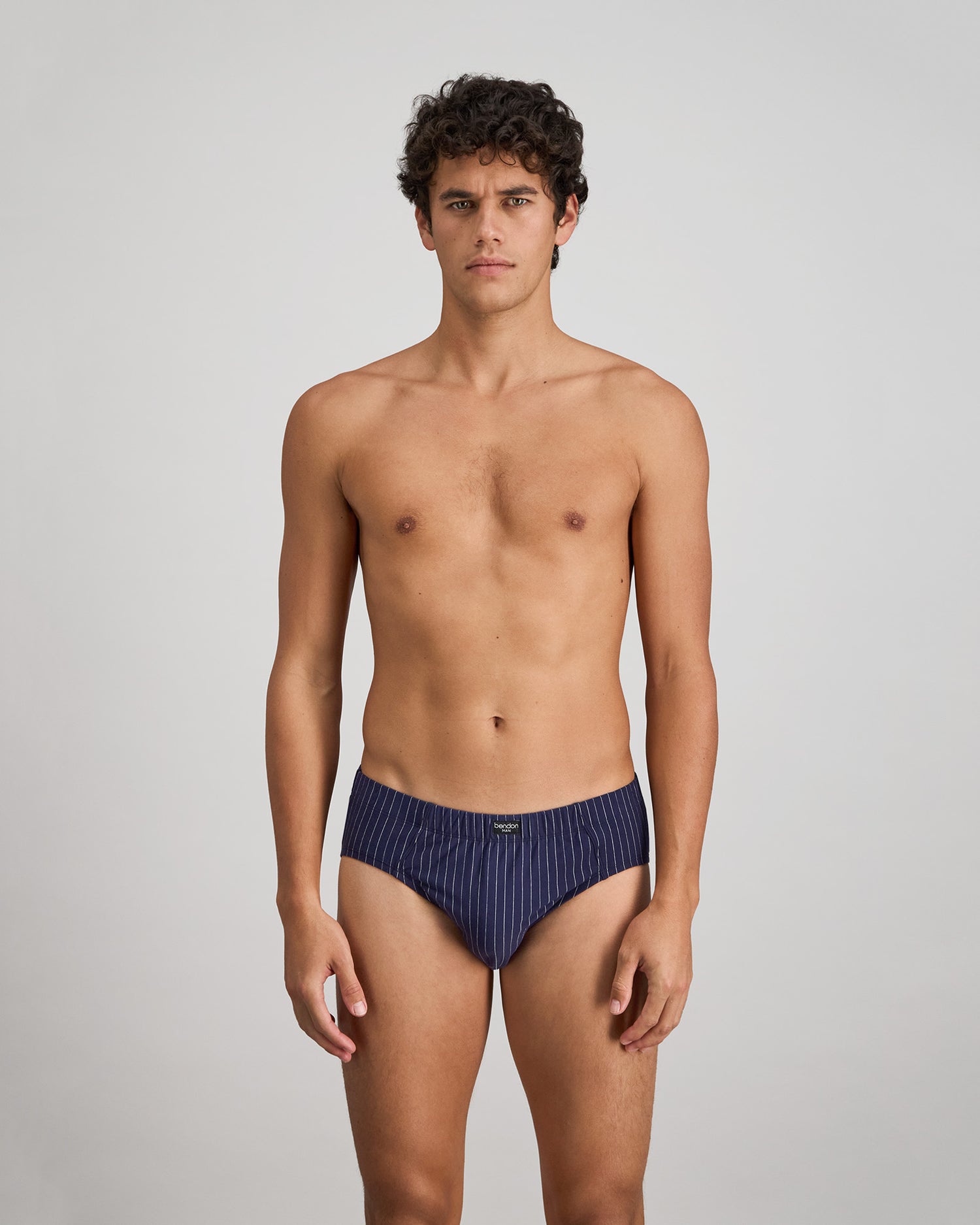 Cotton Stretch Mens Brief in PEACOAT PINSTRIPE. Feature shot