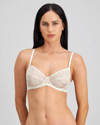 Model wears Wistful Bloom Underwire Bra in LATTE/EGRET. On body front view