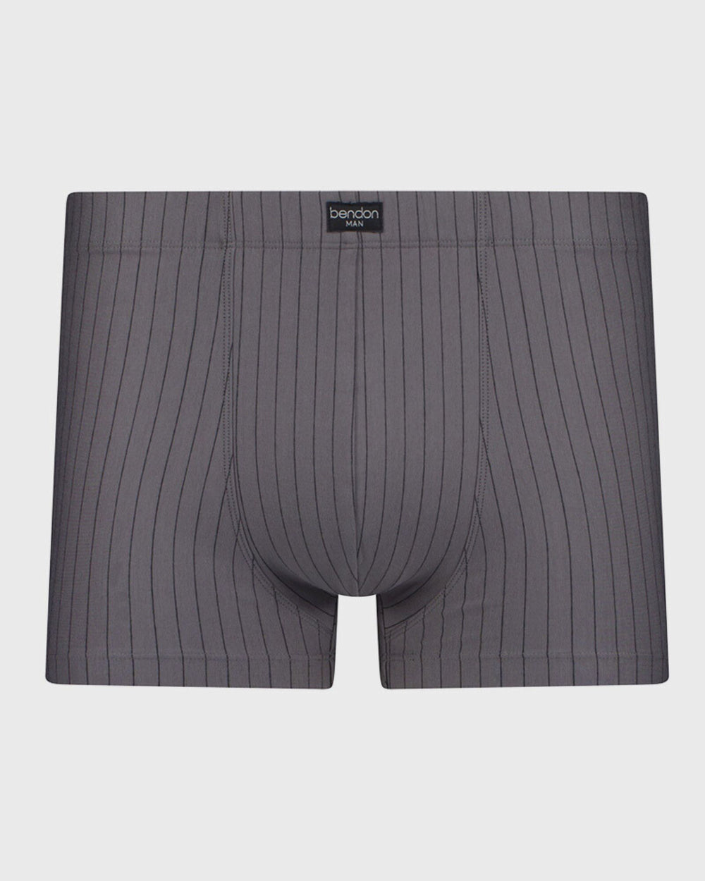 Cotton Stretch Mens Trunk in ASH PINSTRIPE. Flat lay front view