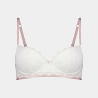 Madeline Contour Bra in WHITE/BURNISHED LILAC. Flat lay front view
