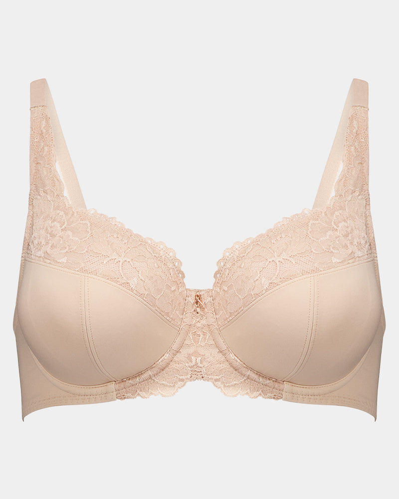 Laurel Underwire Bra in LATTE. Flat lay front view