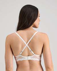 Model wears My Fit Lace Push Up Bra in WHITE. On body back view