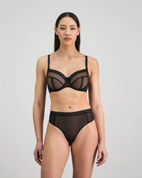 Sheer Essence Underwire Bra in BLACK. Flat lay back view