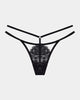 Nyx Thong in BLACK. Flat lay front view