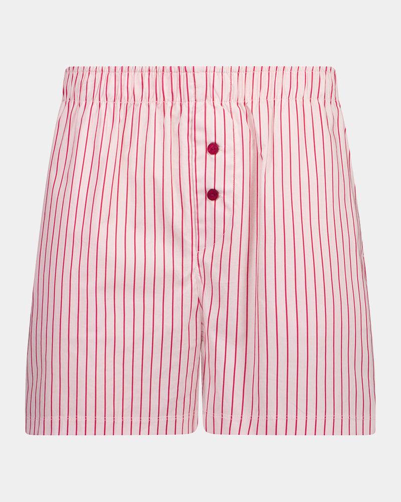 Cabana Stripe Boxer in CANDY CANE. Flat lay front view