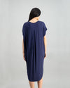 Model wears Belle Bamboo Nightie in EVENING BLUE. On body back view