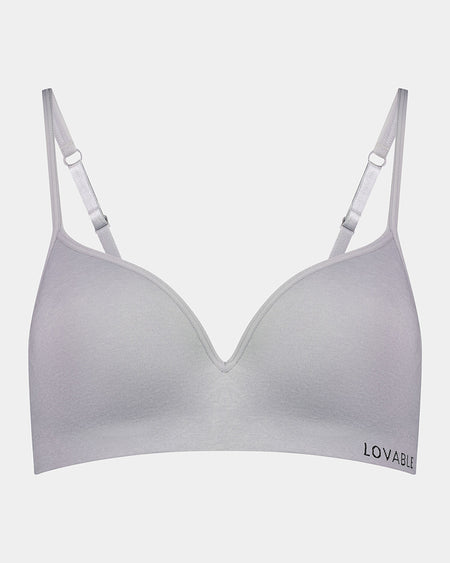Simply Seamless Contour Bra in LIGHT GREY MARLE. Flat lay front view