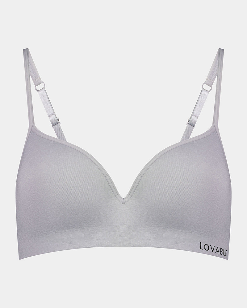 Simply Seamless Contour Bra in LIGHT GREY MARLE. Flat lay front view