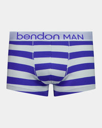 Rugby Stripe Mens Trunk in SKYWAY/DAZZLING BLUE. Flat lay front view