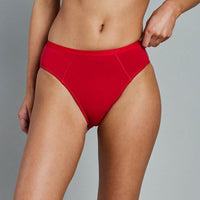Model wears Body Cotton High Cut Brief Twin Pack in SALSA/DARK SAPPHIRE. On body front view
