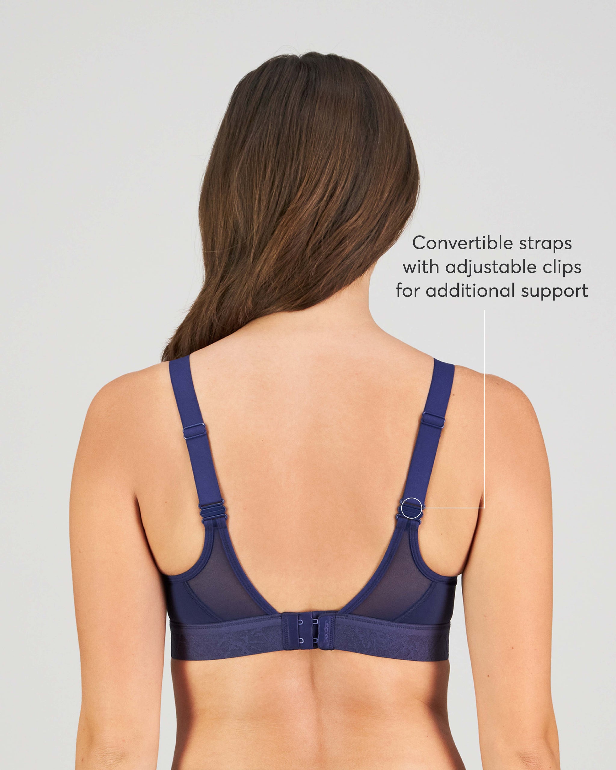Model wears Bendon Breathe Contour Bra in MEDIEVAL/RAINFOREST. On body back view