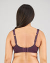 Model wears Charlotte Underwire Bra in PLUM PERFECT. On body back view