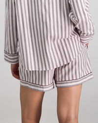 Model wears Cosy Flannel Short Pj in PINK-A-BOO. On body back view