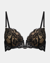 Skylar Push Up Bra in BLACK. Flat lay front view