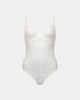My Fit Lace Bodysuit in WHITE. Flat lay front view