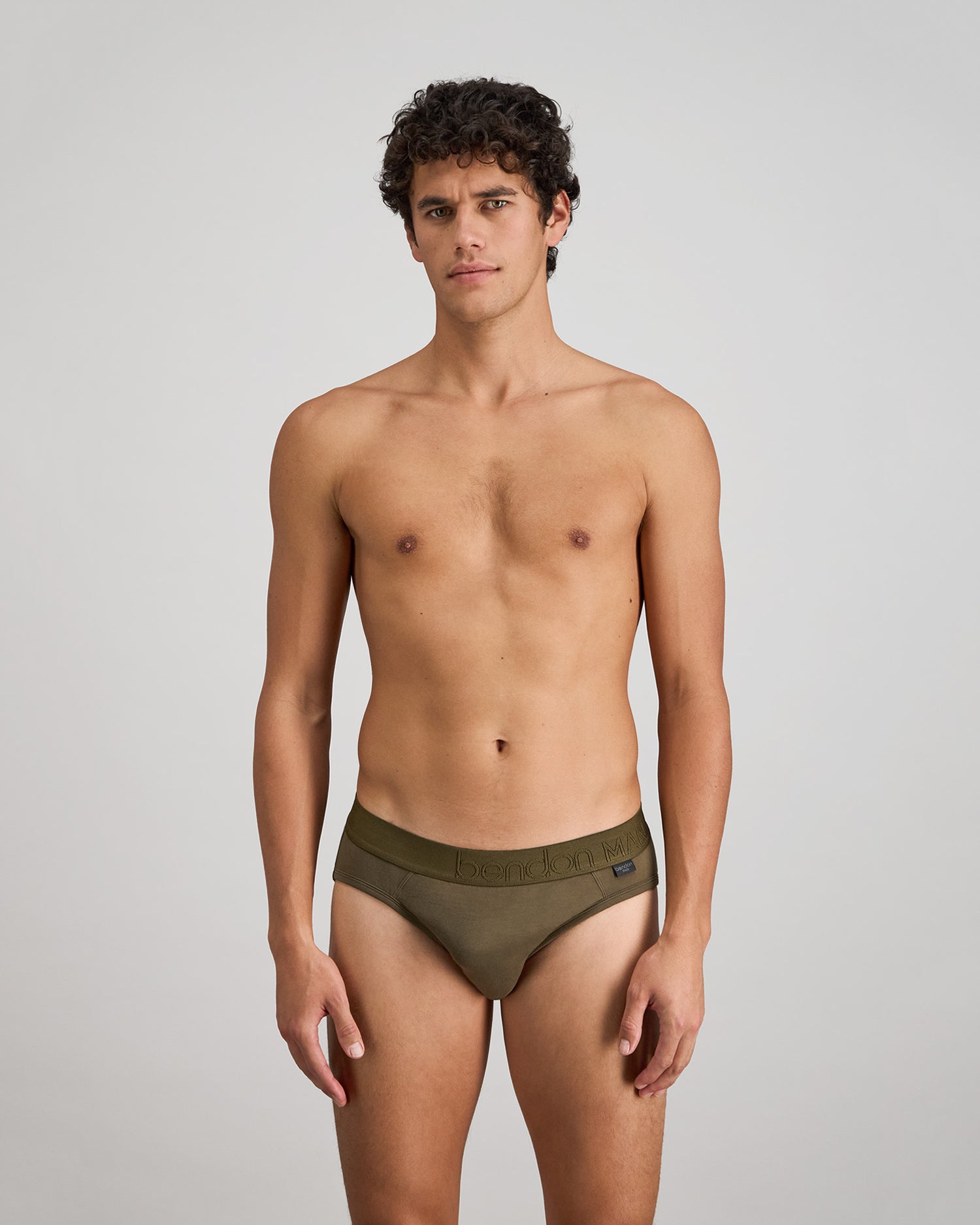 Bamboo Mens Brief in DARK OLIVE. Feature shot