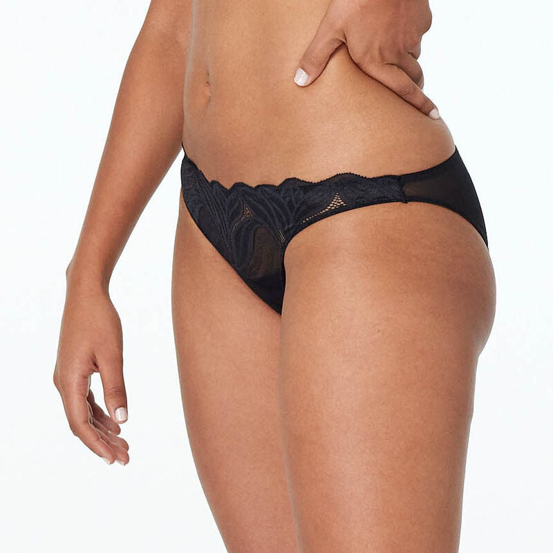 Model wears Sienna Siesta Bikini in BLACK. On body side view