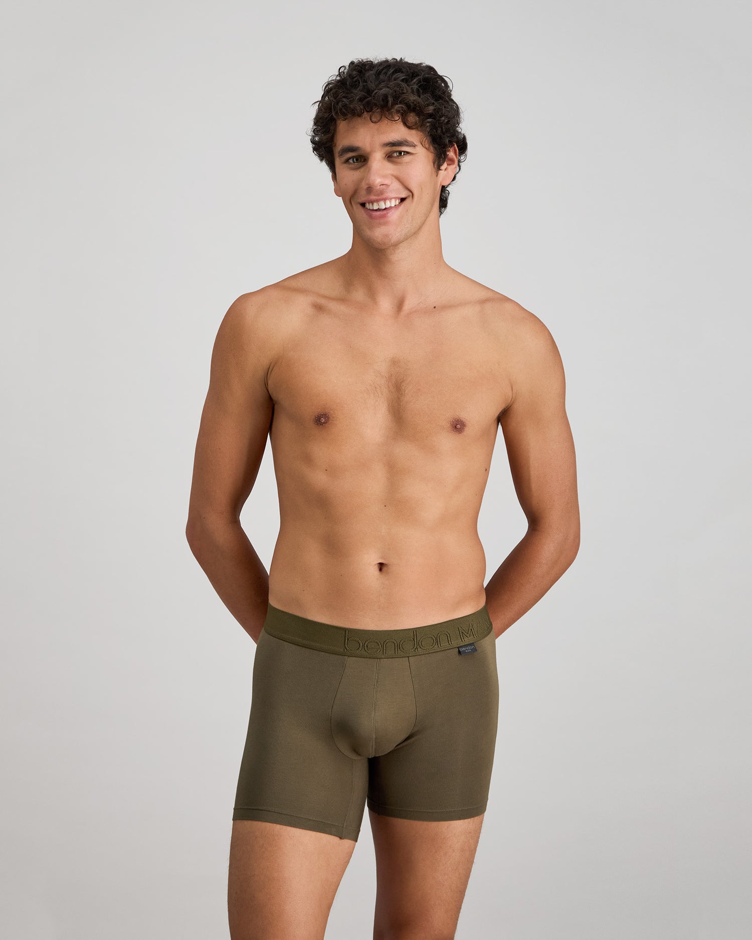 Bamboo Mens Trunk in DARK OLIVE. Feature shot
