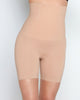 Model wears Bamboo Bodywear High Waisted Shaper Short in CARAMEL. On body front view