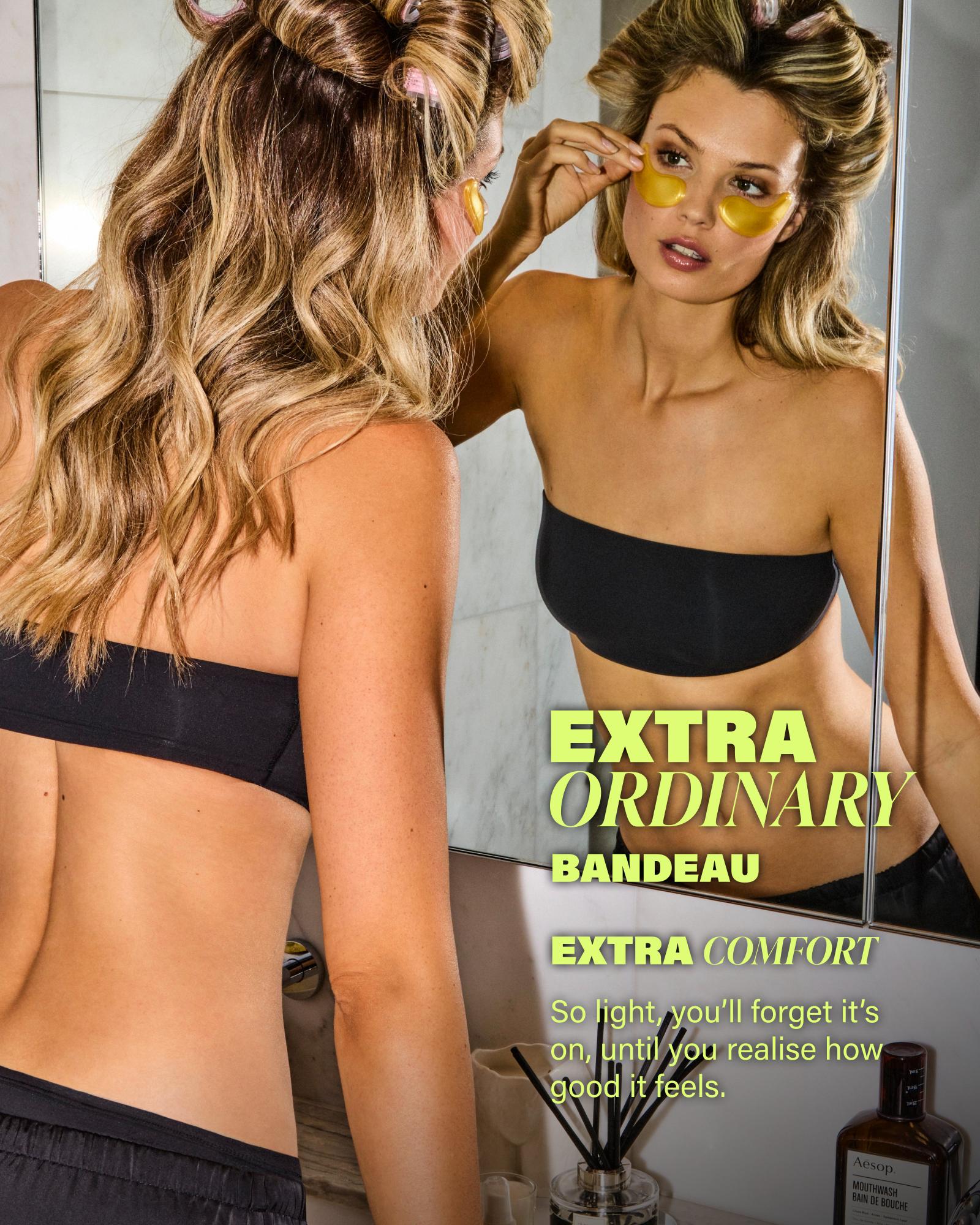 Extra-Ordinary Bandeau in BLACK. Flat lay back view
