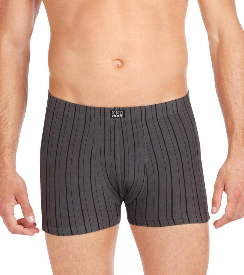 Model wears Cotton Stretch Mens Trunk in CHAR BLACK. On body front view