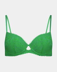 Lucie Contour Bra in PARADISE GREEN. Flat lay front view
