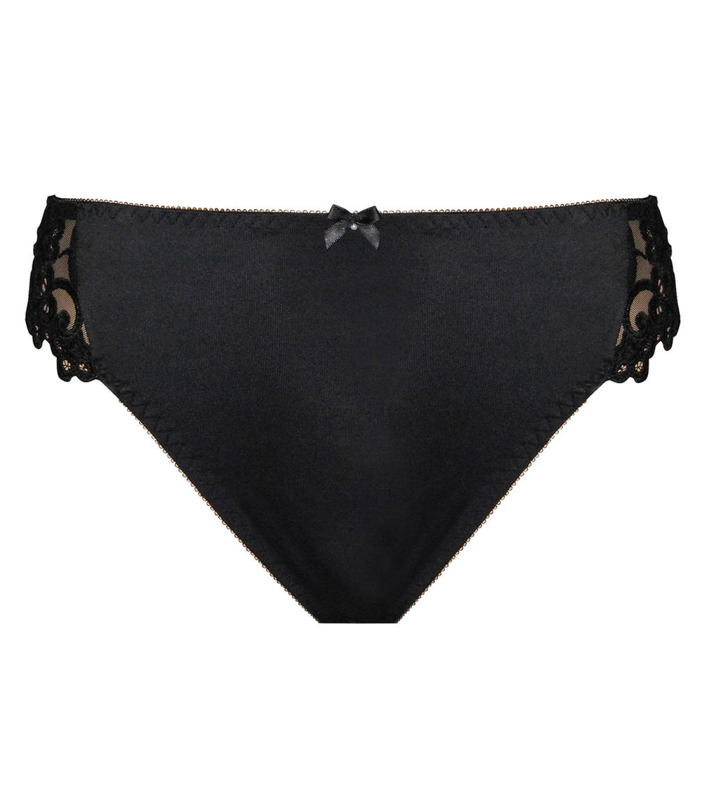 Coral High Cut Brief in BLACK. Flat lay front view