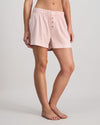 Model wears Cosy Flannel Short in ROSE MINI GINGHAM. On body side view