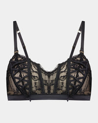 Lace Me Up Bralette in BLACK. Flat lay front view